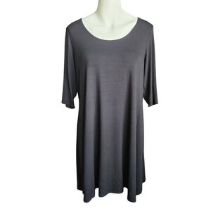 Eileen Fisher Women Scoop Neck Elbow Sleeve T-Shirt Dress Size LG Black Viscose‎